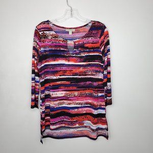 Dana Buchman Colorful Striped Pullover Top With Hardware, Size M